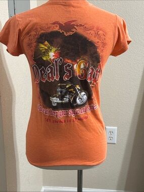 Deal's Garage Orange Graphic Tee with Motorcycle & Dragon